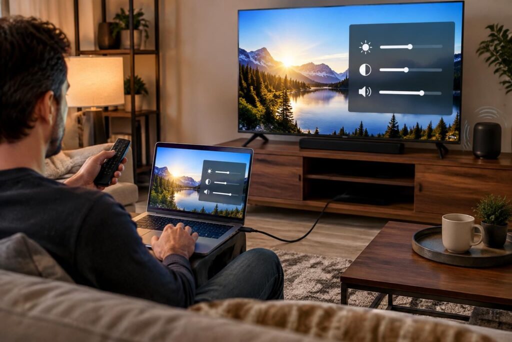 découvrez comment régler l’image et le son de votre ordinateur branché sur une tv pour profiter d’un affichage net et d’un audio optimal.